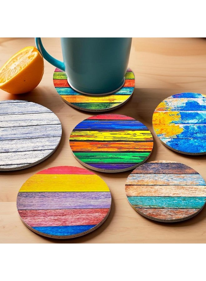 Urbane Home Urbane Home 6 Pcs Anti-Skid Tea Coaster with Holder - Round Coffee Cup & Water Glass Cover Top Lid for Teapoy & Center Table - Multicolor  - Image 2