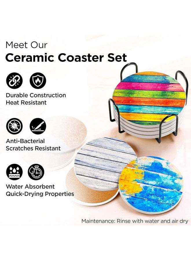 Urbane Home Urbane Home 6 Pcs Anti-Skid Tea Coaster with Holder - Round Coffee Cup & Water Glass Cover Top Lid for Teapoy & Center Table - Multicolor  - Image 4