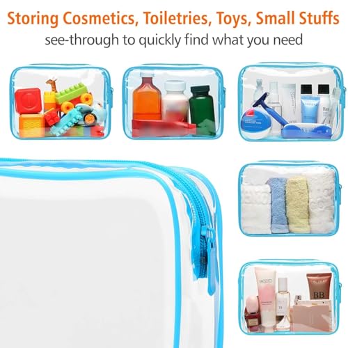 PACKISM Clear Cosmetic Bag, TSA Approved Clear Makeup Bag Travel Toiletry Bag, Beauty Quart Size Bag, 3 Pack, Black White Blue - Image 5