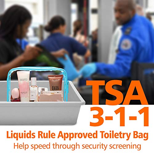 PACKISM Clear Cosmetic Bag, TSA Approved Clear Makeup Bag Travel Toiletry Bag, Beauty Quart Size Bag, 3 Pack, Black White Blue - Image 2