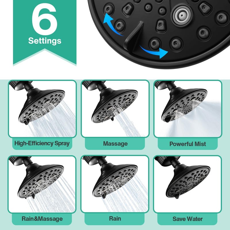 Cobbe 6-Setting High Pressure Filtered Shower Head Combo, Detachable Rain Shower Head with 20 Stage Shower Head Filter for Hard Water - Remove Chlorine and Harmful Substances, Black - Image 5