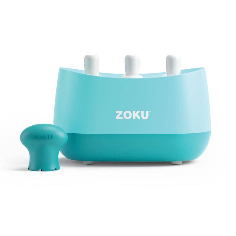 ZOKU New Triple Quick Pop Maker, Create 3 Popsicles in Minutes, Includes Super Tool, 6 Sticks and Drip Guards, 2 Pour Cups, and Character Kit, Blue - Image 1