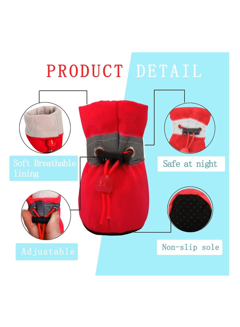2 Pack Dog Shoes for Small Dogs, Anti-Slip Dogs Boots Paw Protector for Winter Snowy Day, Summer Hot Pavement Dog Booties with Reflective Straps, Cat Dog Shoe for Indoor Hardfloors (Red) - Image 2