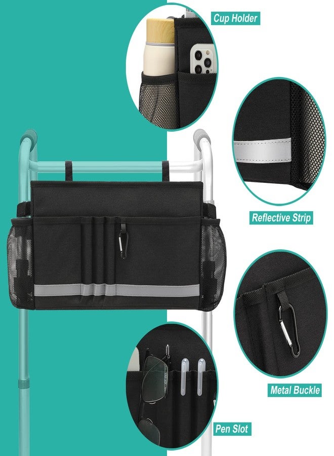 EXLIFBAG سلة EXLIFBAG للمشاية، حقيبة قابلة للطي للمشاية مع حامل أكواب، ملحقات للمشاية لكبار السن، أسود - Image 2