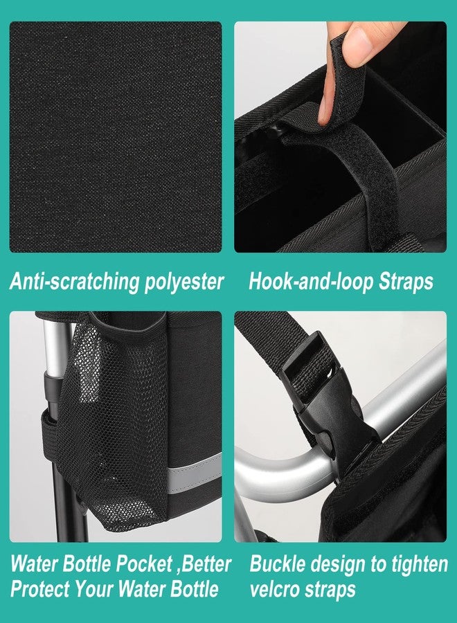 EXLIFBAG سلة EXLIFBAG للمشاية، حقيبة قابلة للطي للمشاية مع حامل أكواب، ملحقات للمشاية لكبار السن، أسود - Image 4
