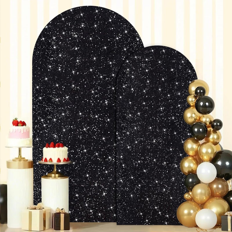 FOTSHARER Arch Backdrop Cover Set of 2 Black Arch Covers 7.2 and 6ft Glitter Sequin Arched Backdrop Stand Cover Spandex Covers for Wedding Arches Chiara Backdrops for Birthday Party Indoor Outdoor - Image 1