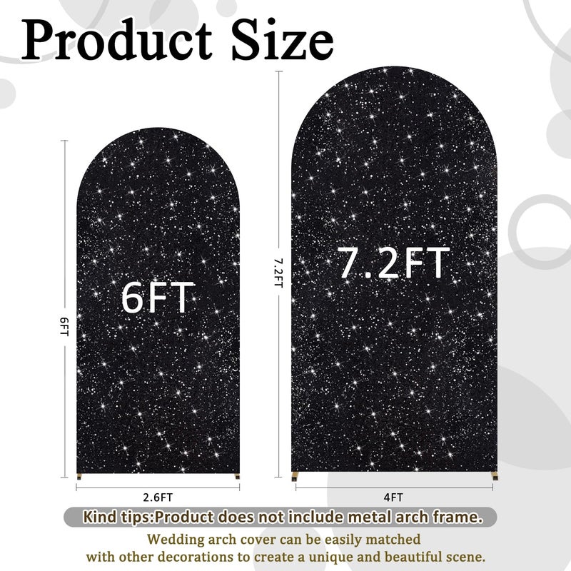 FOTSHARER Arch Backdrop Cover Set of 2 Black Arch Covers 7.2 and 6ft Glitter Sequin Arched Backdrop Stand Cover Spandex Covers for Wedding Arches Chiara Backdrops for Birthday Party Indoor Outdoor - Image 2