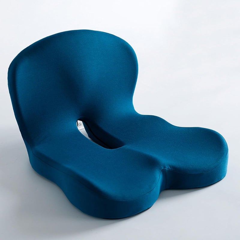 Breathable Hip and Waist Protection Integrated Sacral Pillow,with Memory Foam Inner Core,L-Curve Pressure Relief Tailbone Pillow,is Suitable for Office Chairs,Wheelchairs,and Car Seats(Blue) - Image 1