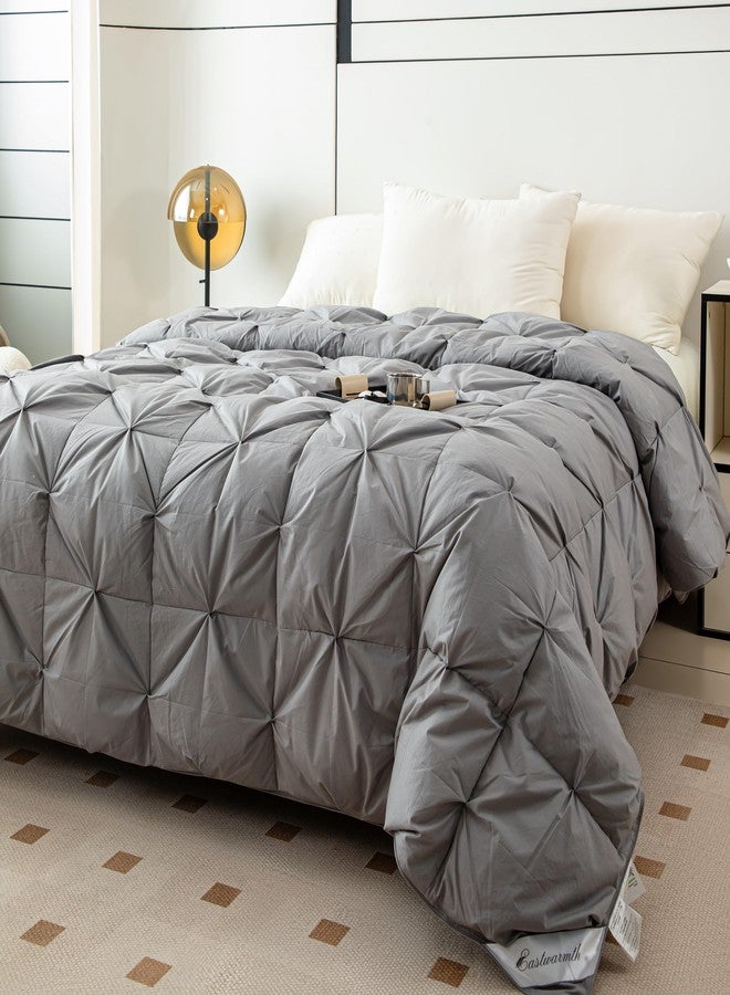 Eastwarmth Pinch Pleat Down Feather Comforter, All Season Medium Warmth Ultra-Soft 750 Fill-Power, Grey Bedding Down Feathers Duvet Inserts with 8 Tabs, King Size(104x90inch) - Image 2