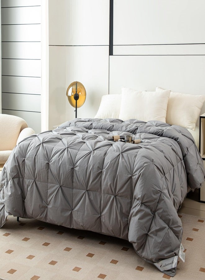 Eastwarmth Pinch Pleat Down Feather Comforter, All Season Medium Warmth Ultra-Soft 750 Fill-Power, Grey Bedding Down Feathers Duvet Inserts with 8 Tabs, King Size(104x90inch) - Image 1