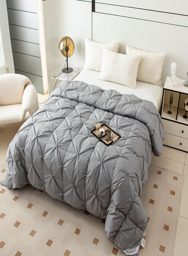 Eastwarmth Pinch Pleat Down Feather Comforter, All Season Medium Warmth Ultra-Soft 750 Fill-Power, Grey Bedding Down Feathers Duvet Inserts with 8 Tabs, King Size(104x90inch) - Image 3