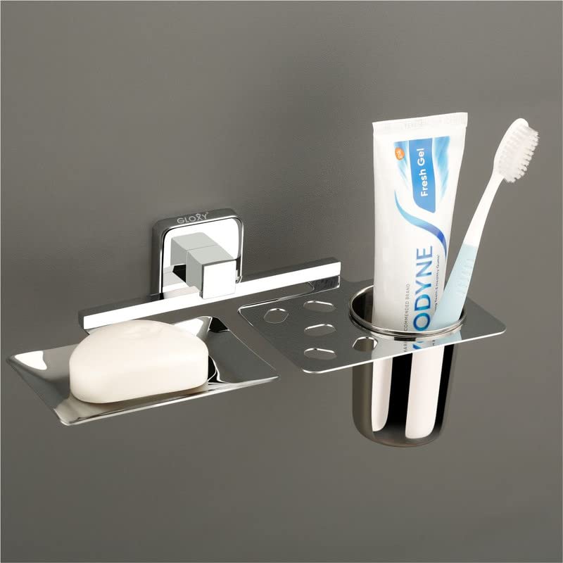 GLOXY Square Wall Mount Stainless Steel Toothbrush Holder, Tumbler Holder, Usable for Bathroom and Wash Basin Area, Bathroom Accessories -(Pack of 1) - Image 1