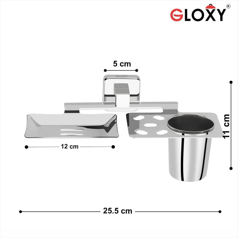 GLOXY Square Wall Mount Stainless Steel Toothbrush Holder, Tumbler Holder, Usable for Bathroom and Wash Basin Area, Bathroom Accessories -(Pack of 1) - Image 3