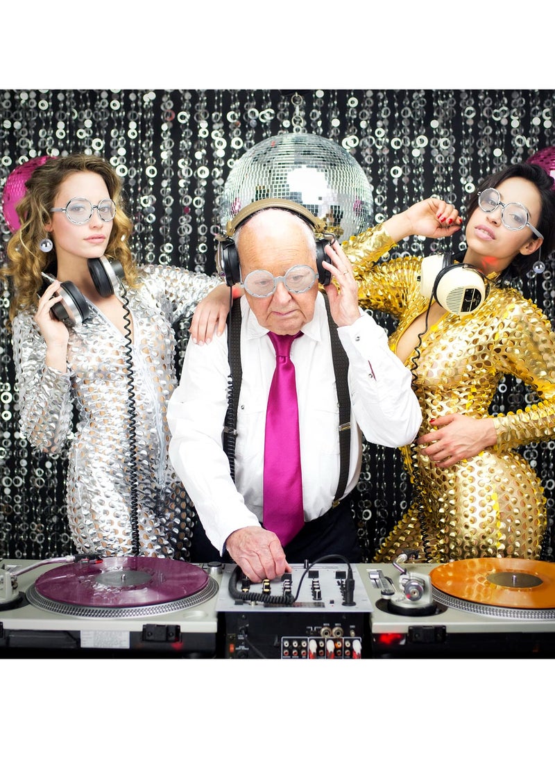 Captaintech Vintage Disco Ball Sunglasses 6 Pack Fun Party Glasses Retro Style 70s Accessories Silver Chain Design - Image 5