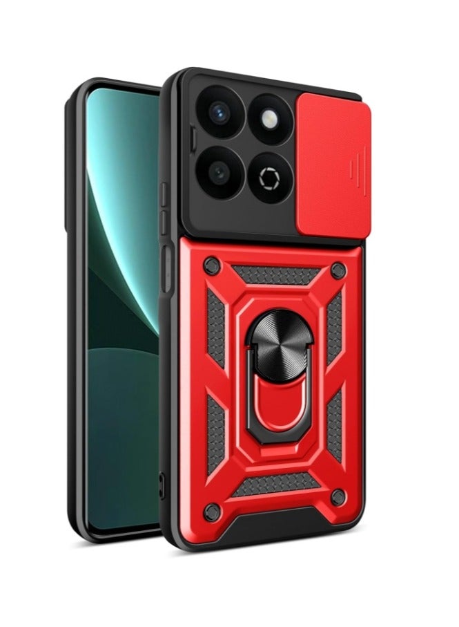 for Honor X7c 4G Case Cover, Slide Camera Lens Cover, Magnetic Ring Holder Kickstand Protective Phone Case for Honor X7c 4G, Red 