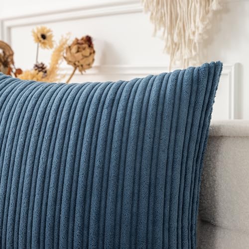 UGS UGASA UGASA 14x24 Inch Pillow Cover Pack of 1 Soft Boho Stripe Corduroy Long Rectangular Lumbar Cushion Cover Farmhouse Decorative Throw Pillowcase for Bed, Couch, Sofa, Bedroom, Living Room, Dusty Blue - Image 5