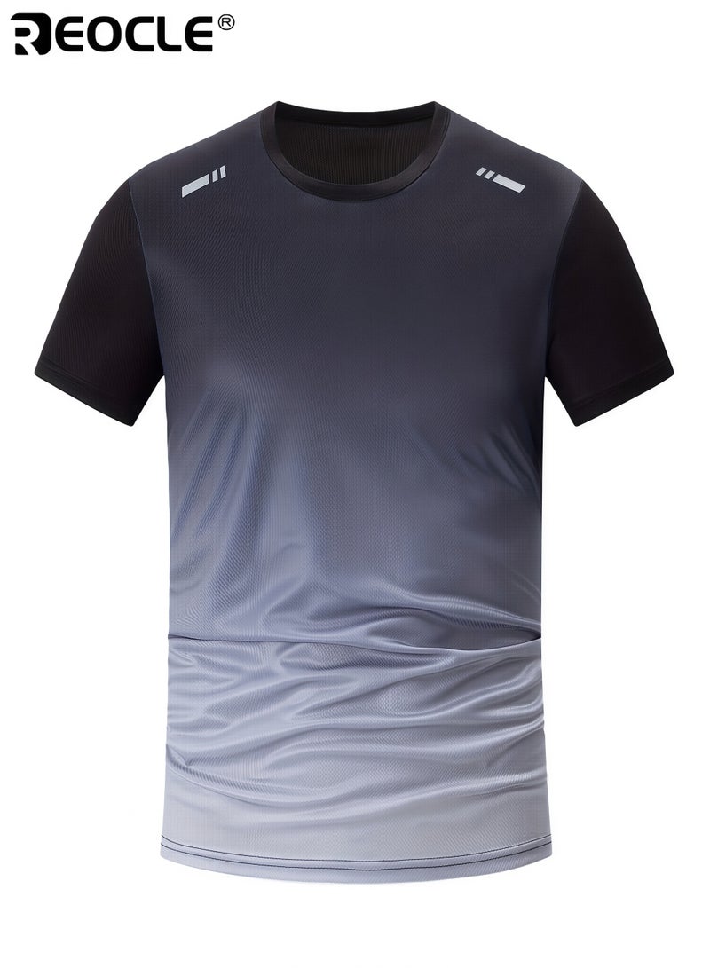 REOCLE 3PCS Men's Fitness Set Athletic Shorts Short Sleeve Shirt and Base Layer Pants Polyester Blend Summer Sportswear for Running and Training Workout Apparel Gym Clothes for Men - Image 5