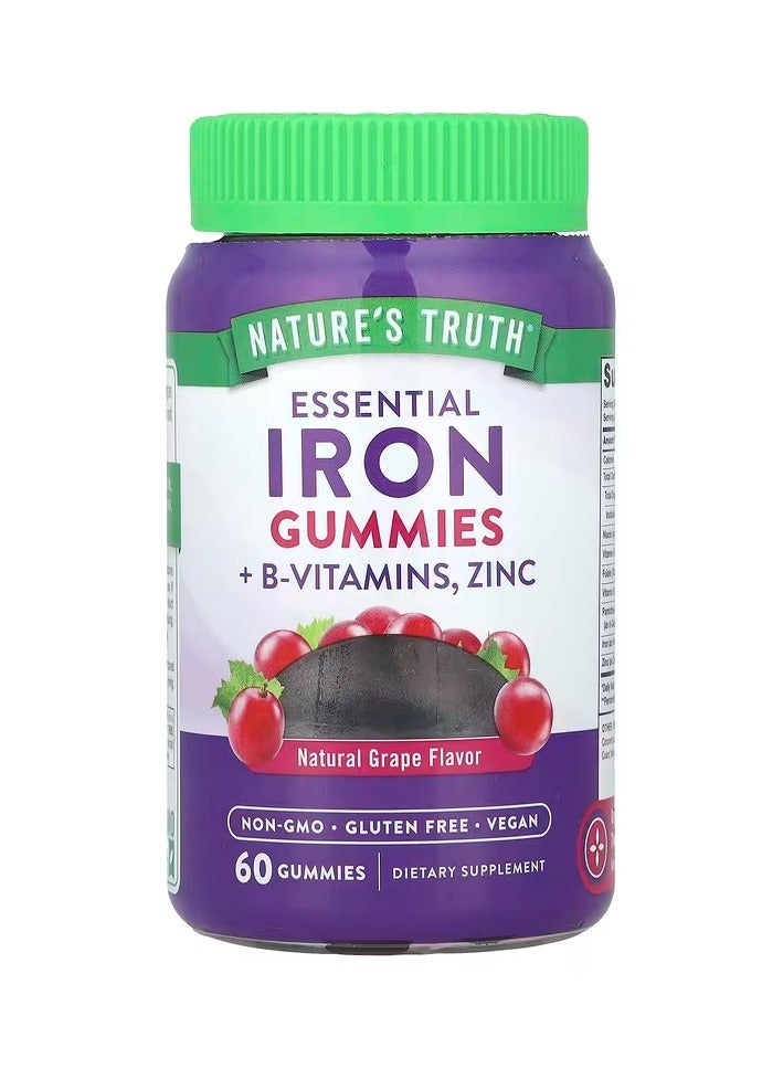 نايتشورز تروث الحديد الأساسي + فيتامينات ب، علكات الزنك، العنب الطبيعي، 60 علكة