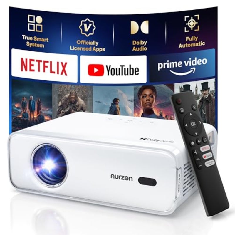 جهاز عرض Eazze D1 الذكي مع واي فاي وبلوتوث، مرخص رسميًا من Netflix، التركيز التلقائي وحجر المفاتيح، صوت DoIby، تكبير، فيلم أصلي 1080 بكسل، جهاز عرض صغير محمول خارجي، أبيض - Image 1