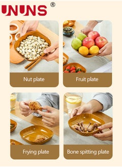 UNUNS 8 Pcs Wooden Grain Plates,Square Dinner Plate Tray Set With Storage Holder,Reusable Appetizer Dessert Plates Set,Heavy Duty Elegant Trays,Sturdy Dinner Plates For Dishes Snack Dessert Salad  - Image 4