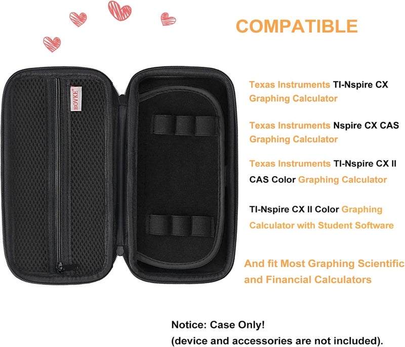 حاسبة حافظة من BOVKE لحاسبة Texas Instruments TI-Nspire CX II CAS / CX II / CX CAS / CX الملونة للرسم البياني وأكثر - جيب شبكي إضافي لكابلات USB والملحقات الأخرى، أسود + أسود - Image 3
