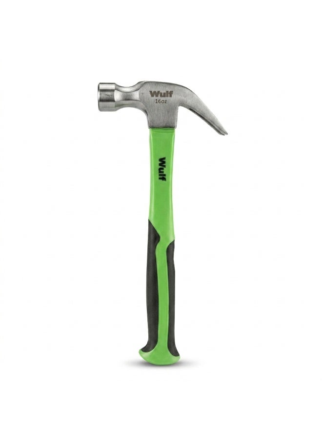 WULF Claw Hammer 16oz with Ergonomic Non-Slip Rubber Grip Handle, Forged Steel Hammer Head with Polished Claw for Carpentry, Nail Pulling, Construction, Woodworking & Heavy-Duty Professional Use - Image 1