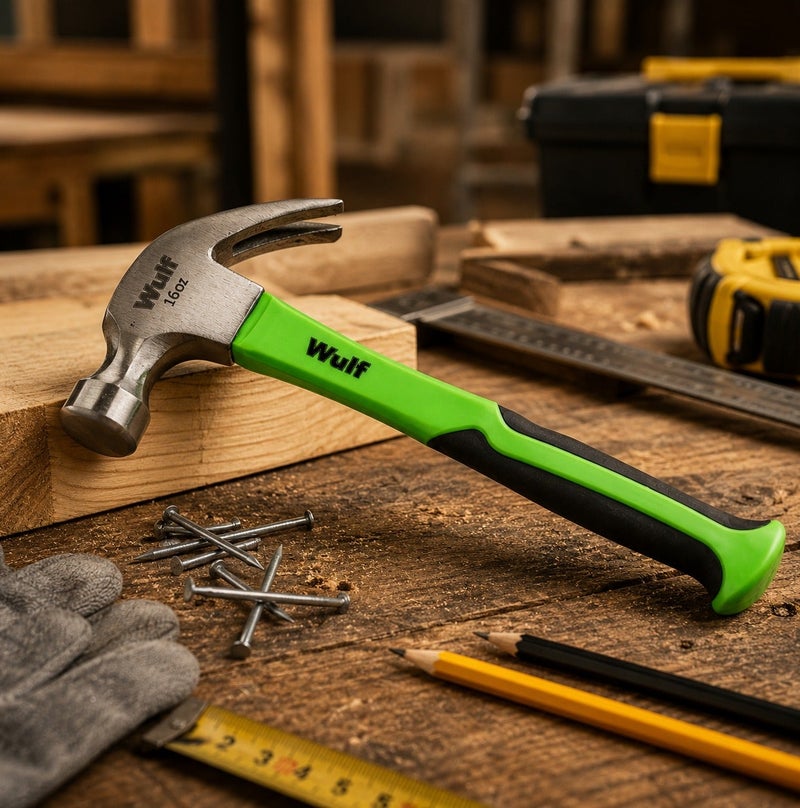 WULF Claw Hammer 16oz with Ergonomic Non-Slip Rubber Grip Handle, Forged Steel Hammer Head with Polished Claw for Carpentry, Nail Pulling, Construction, Woodworking & Heavy-Duty Professional Use - Image 5