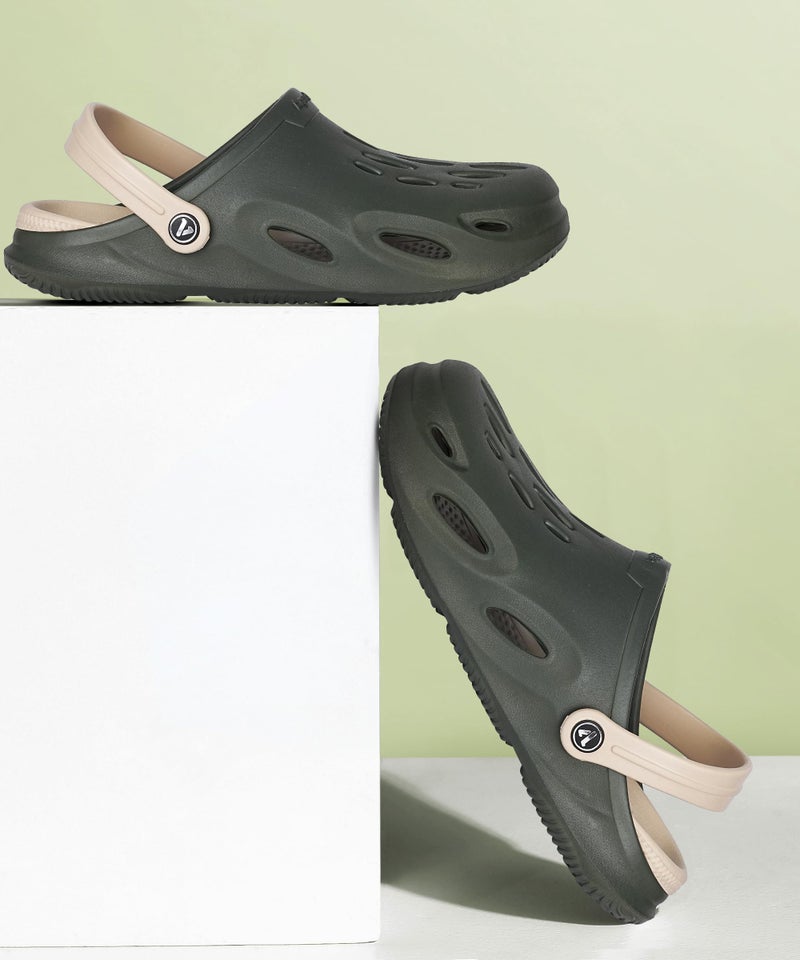 Aqualite Mens Olive & Beige Anti-Skid Clogs - Image 2
