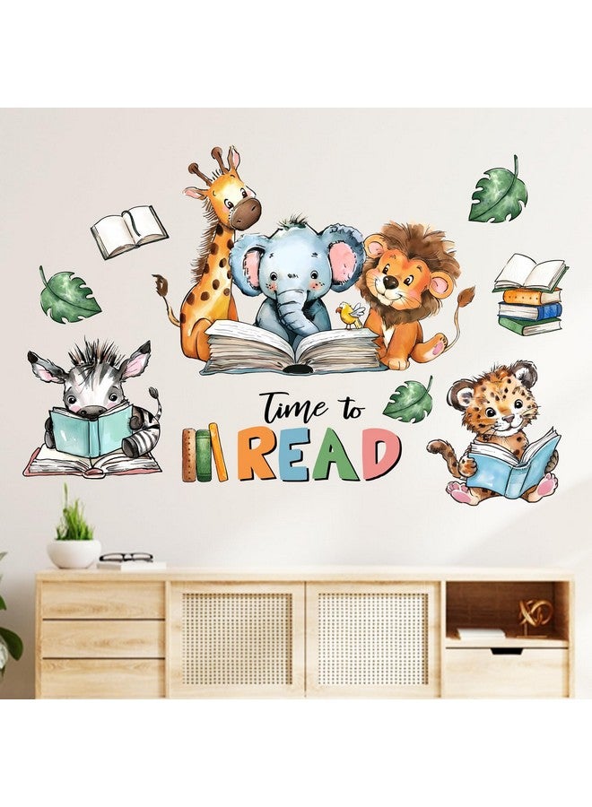 Mfault Time to Read Animal Book Wall Decals Stickers, Educational Elephant Lion Giraffe Nursery Decorations Classroom Bedroom Art, Zebra Leopard Plant Neutral Toddler Kids Reading Corner School Decor - Image 3