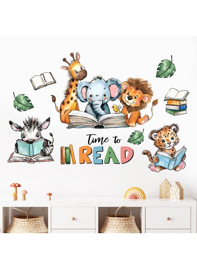 Mfault Time to Read Animal Book Wall Decals Stickers, Educational Elephant Lion Giraffe Nursery Decorations Classroom Bedroom Art, Zebra Leopard Plant Neutral Toddler Kids Reading Corner School Decor - Image 1