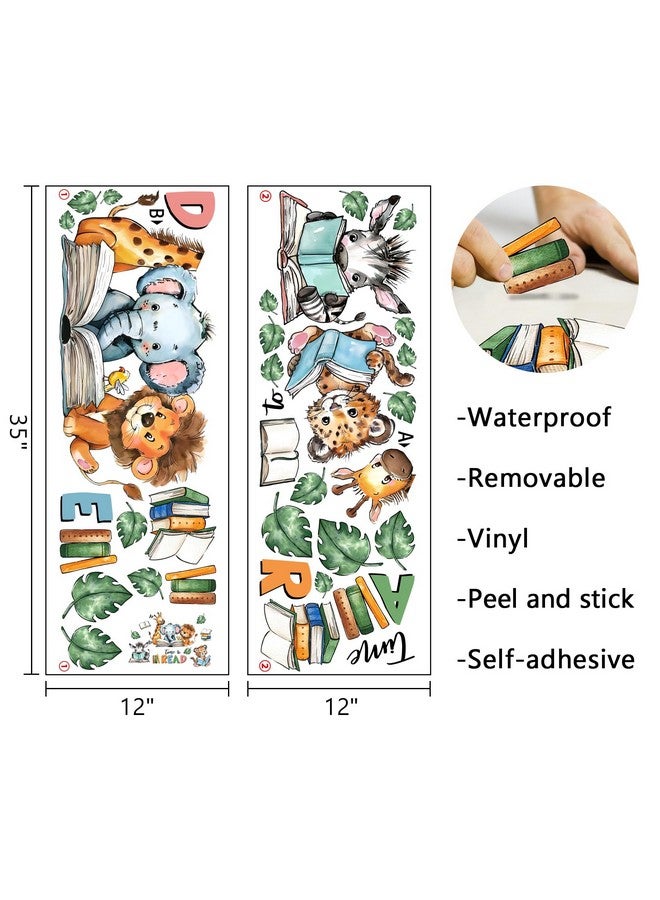Mfault Time to Read Animal Book Wall Decals Stickers, Educational Elephant Lion Giraffe Nursery Decorations Classroom Bedroom Art, Zebra Leopard Plant Neutral Toddler Kids Reading Corner School Decor - Image 2