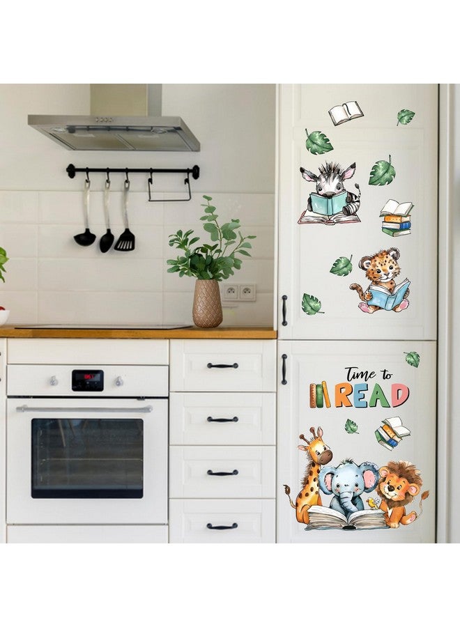 Mfault Time to Read Animal Book Wall Decals Stickers, Educational Elephant Lion Giraffe Nursery Decorations Classroom Bedroom Art, Zebra Leopard Plant Neutral Toddler Kids Reading Corner School Decor - Image 5