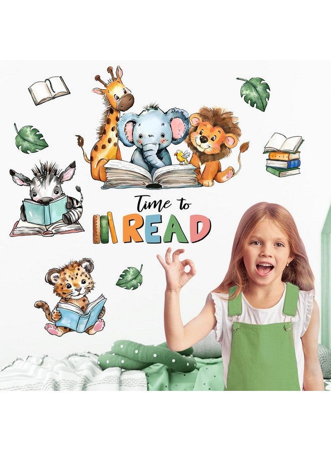 Mfault Time to Read Animal Book Wall Decals Stickers, Educational Elephant Lion Giraffe Nursery Decorations Classroom Bedroom Art, Zebra Leopard Plant Neutral Toddler Kids Reading Corner School Decor - Image 4