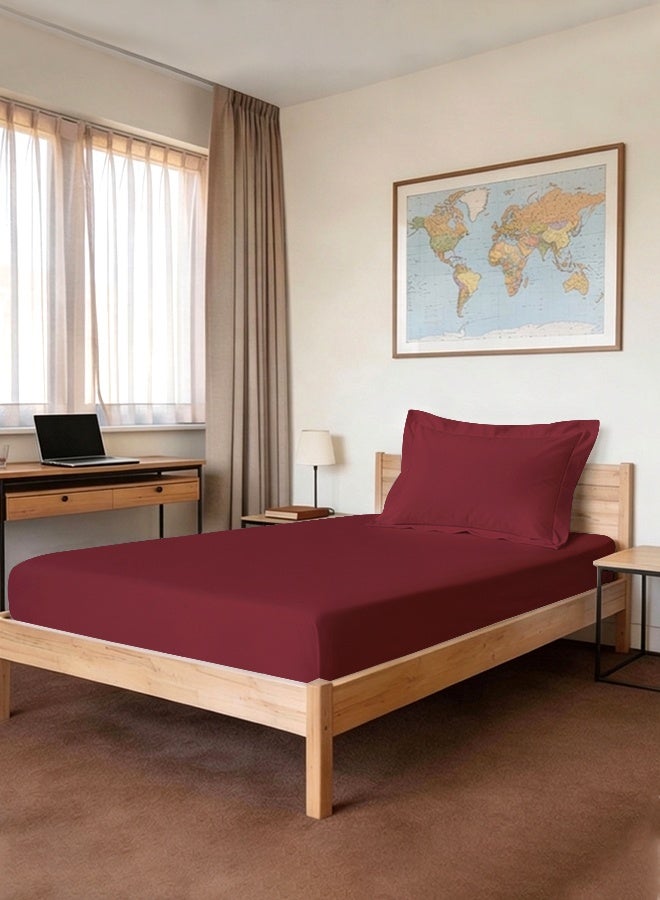 Pizuna Pure Combed Cotton Single Bed Fitted Sheet 90x200 cm, Rio Red, 400 Thread Count Cool Luxury Soft 100% Long Staple Cotton Sateen Weave, 40cm Deep Pocket Bedsheet with 1 Pillowcase - Image 1