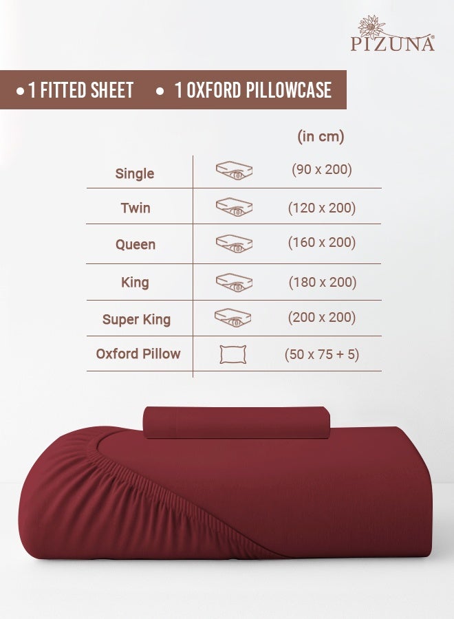 Pizuna Pure Combed Cotton Single Bed Fitted Sheet 90x200 cm, Rio Red, 400 Thread Count Cool Luxury Soft 100% Long Staple Cotton Sateen Weave, 40cm Deep Pocket Bedsheet with 1 Pillowcase - Image 3