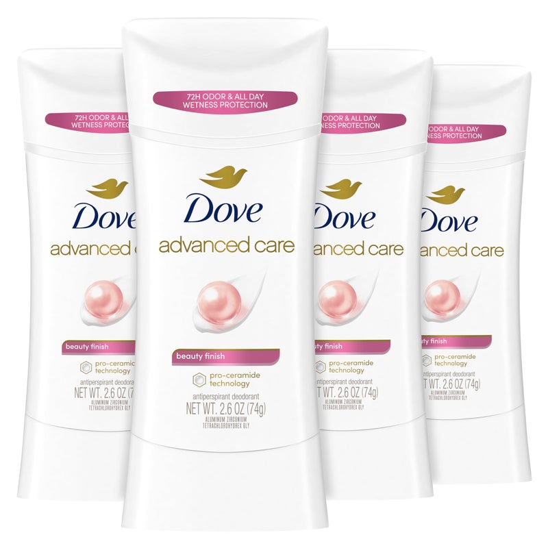 Dove Advanced Care Antiperspirant Deodorant Stick Beauty Finish 4 Count for helping your skin barrier repair after shaving 2.6 oz - Image 1