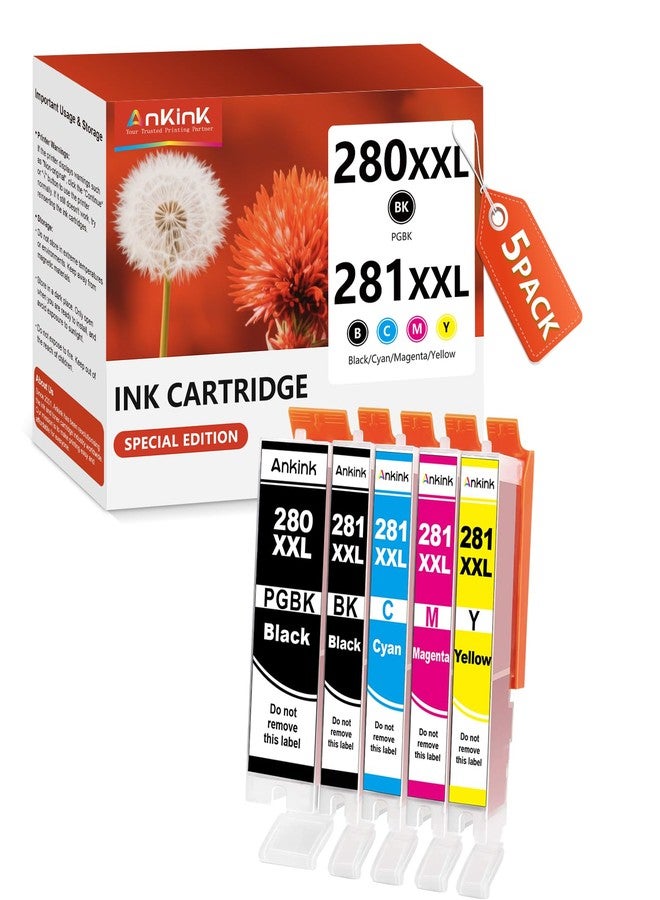 Ankink 280 281 XXL Higher Yield BKCMY 5 Color Value Pack Compatible for Canon 280XL 281XL XL Ink Cartridge Fit for PIXMA TR8520 TR8600 TR8620 TS6320 TR7520 TS6120 TR8500 TS6220 TS6300 TR8622 Printer - Image 1