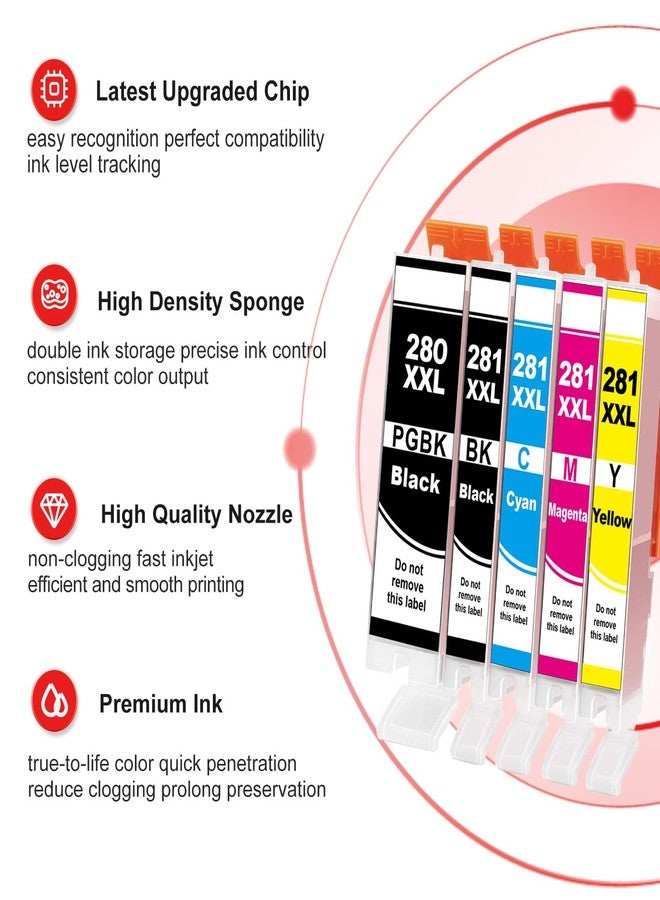 Ankink 280 281 XXL Higher Yield BKCMY 5 Color Value Pack Compatible for Canon 280XL 281XL XL Ink Cartridge Fit for PIXMA TR8520 TR8600 TR8620 TS6320 TR7520 TS6120 TR8500 TS6220 TS6300 TR8622 Printer - Image 5
