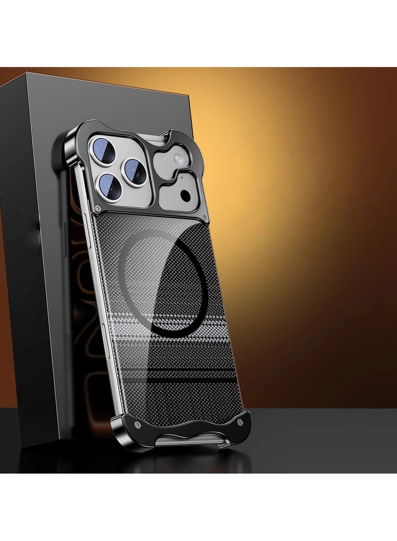 general Compatible with iPhone 17 Pro Max cases, this contoured metal bezel-less gold-plated protective cover features strong magnetic attraction for MagSafe compatibility and drop protection.