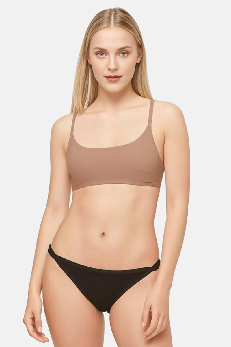 Aerie Women Lightly Padded Solid Bra, Dark Taupe  - Image 1