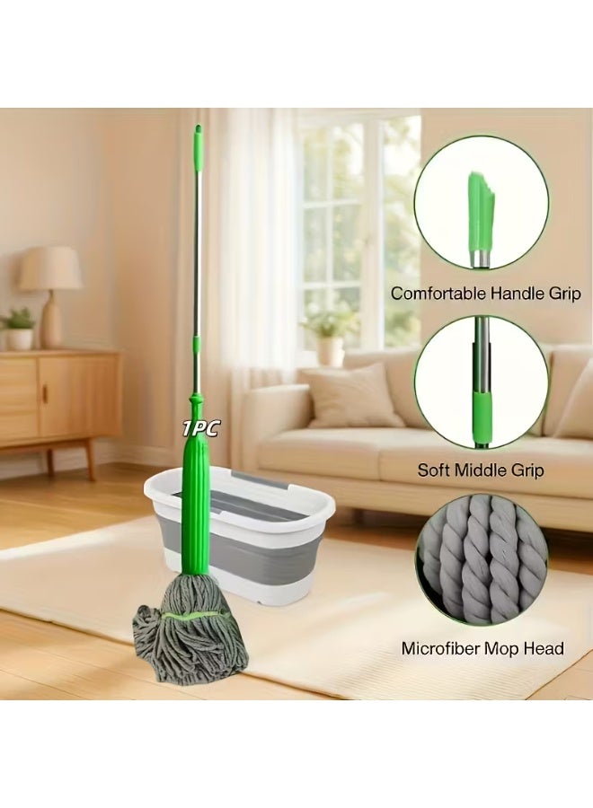 ممسحة دوارة 360° بدون استخدام اليدين – رأس ممسحة قابل للغسل وإعادة الاستخدام، مقبض متين من البلاستيك والمعدن، مثالية لتنظيف أرضيات المطبخ والحمام وغرفة المعيشة - Image 5