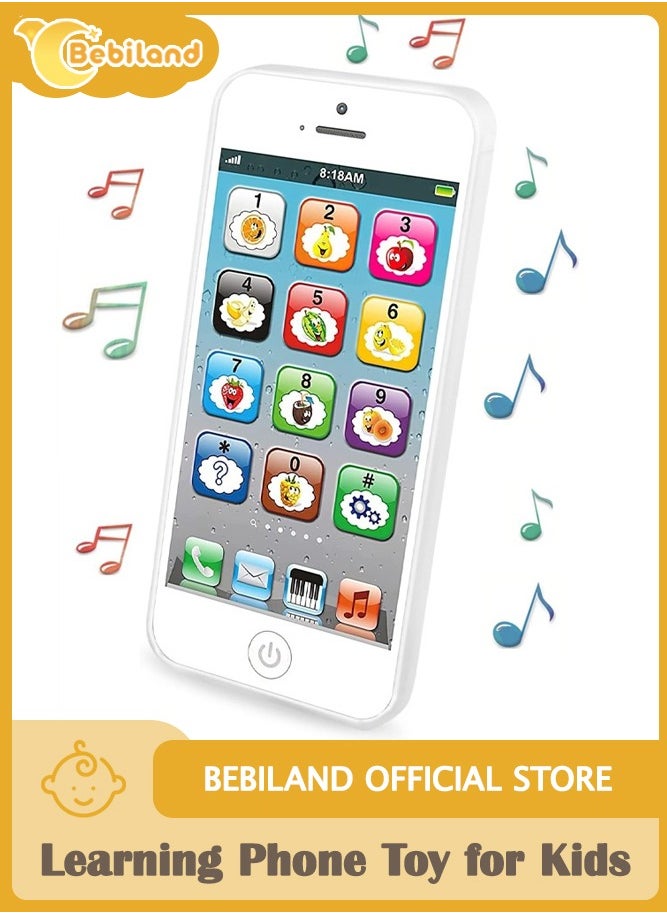 Bebiland Baby Phone Toy, Learning Phone Toy, Baby English Learning Machine Music Light Touch Screen Mobile Phone Toy Early Child Development, White  - Image 1