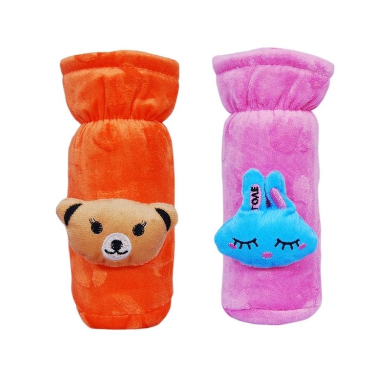 KIDS BASIC Soft & Durable Baby Feeding Bottle Cover with Easy to Hold Strap, Insulated Baby Milk Bottle Sleeve, Ideal for Travel & Daily Use, Orange & Pink, Pack of 2 - Image 1