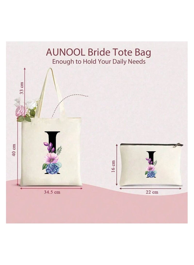 PRINTSHOP4ME Initial Monogrammed Canvas Tote Bag and Matching Makeup Bag Set - Thoughtful Gifts for Women, Teachers, College Students, Bridesmaids, Reusable Grocery Bags, Wedding, Holiday Shopping and Travel - Image 3