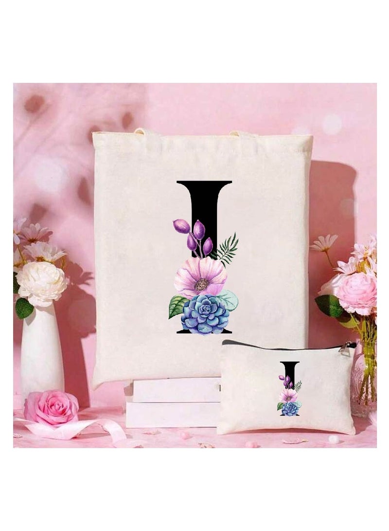 PRINTSHOP4ME Initial Monogrammed Canvas Tote Bag and Matching Makeup Bag Set - Thoughtful Gifts for Women, Teachers, College Students, Bridesmaids, Reusable Grocery Bags, Wedding, Holiday Shopping and Travel - Image 2