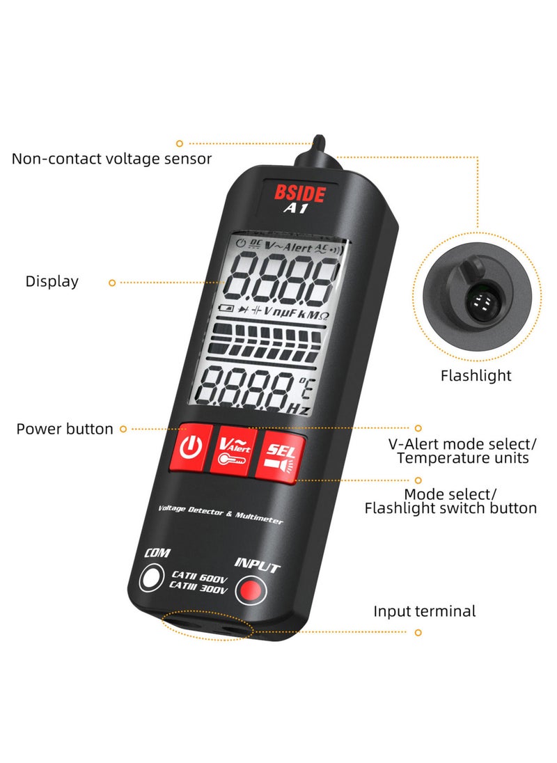 BSIDE BSIDE A1 Mini Multimeter LCD Digital Tester Voltage Detector 2000 Counts DC/AC Voltage Frequency Resistance NCV Continuity Live Wire Neutral Wire Check True RMS Meter  - Image 5