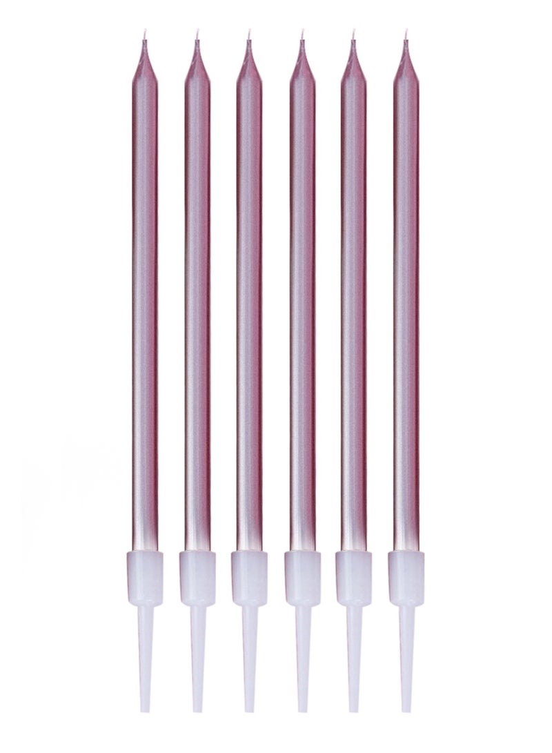 l&wen 6 PCS Candles Set, Metallic Long Thin Birthday Candles with Holders, Glitter Party Candles for Birthday, Wedding, Party Decorations (Rose Gold) - Image 1