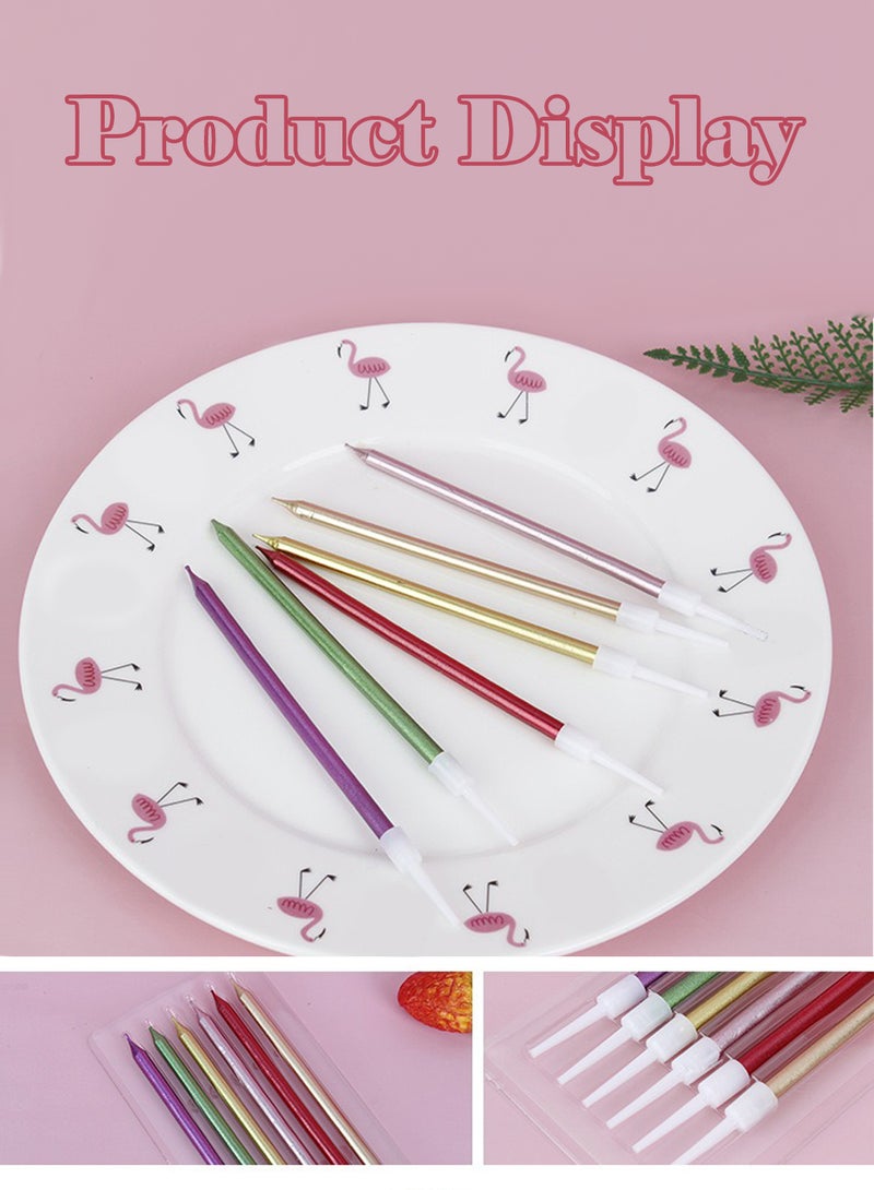 l&wen 6 PCS Candles Set, Metallic Long Thin Birthday Candles with Holders, Glitter Party Candles for Birthday, Wedding, Party Decorations (Rose Gold) - Image 2