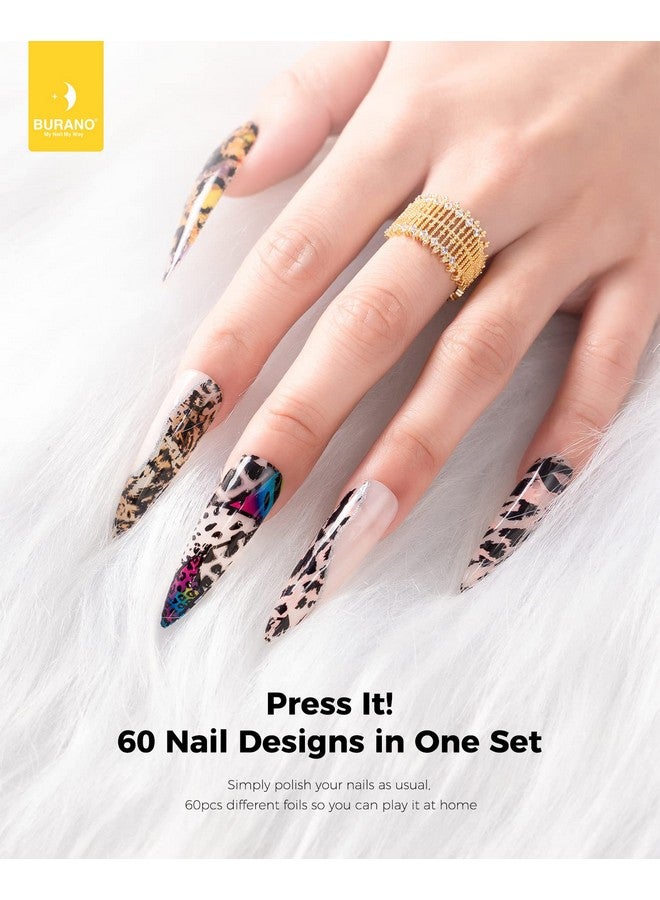 BURANO Nail Art Foil Glue Gel 15Ml 2 Bottles With 60Pcs Foils Sticker Nails Designer Adhesive Transfer Art Uv Led Lamp Required - Image 3