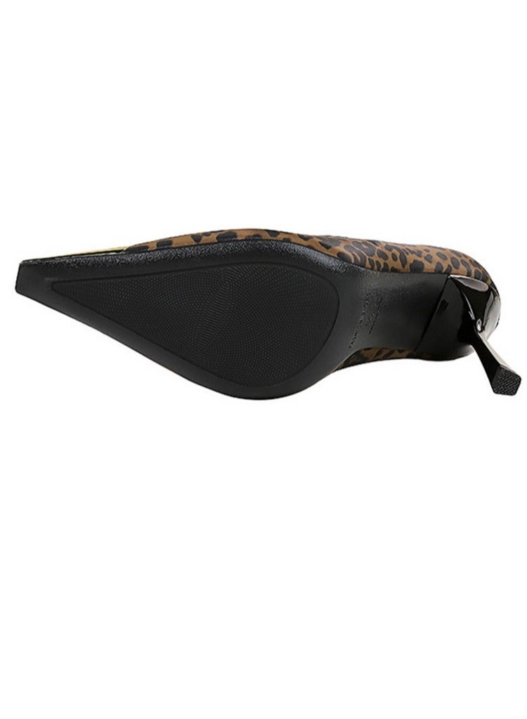 بيج تري المرأة أنيقة معدنية مغلقة أشارت إصبع القدم كعب عالية مضخات الحزب النمر الطباعة 9.5CM - Image 5